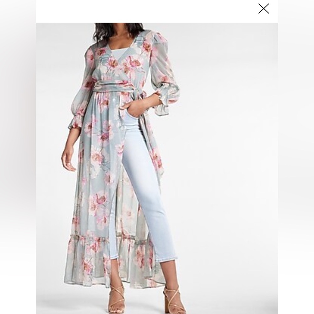 Express Light Floral Tie Waist Cover Up
